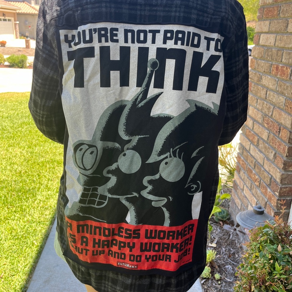 Futurama Upcycled Flannel Shirt Handmade Unisex Size Medium M